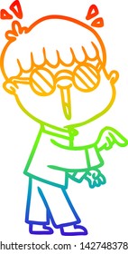 rainbow gradient line drawing of a cartoon boy wearing spectacles