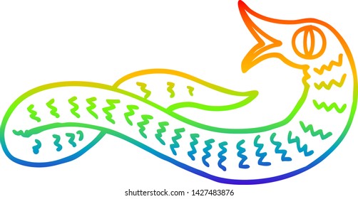rainbow gradient line drawing of a cartoon medieval snake
