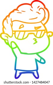 rainbow gradient line drawing of a cartoon cool guy