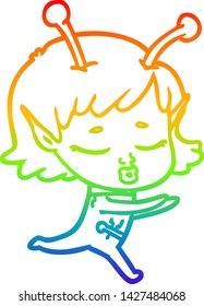 rainbow gradient line drawing of a cartoon alien girl