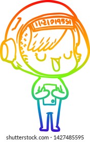 rainbow gradient line drawing of a cartoon astronaut woman