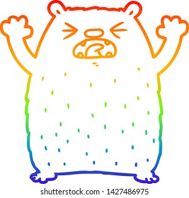 rainbow gradient line drawing of a cartoon polar bear roaring