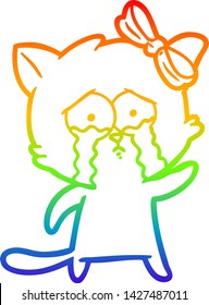 dibujo de una línea de gradiente de arco iris de un gato de dibujos animados