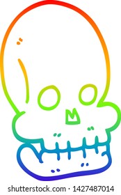dibujo de una línea de gradiente de arco iris de un cráneo divertido de dibujos animados