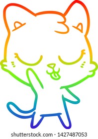 dibujo de una línea de gradiente de arco iris de un gato de dibujos animados