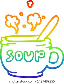 rainbow gradient line drawing of a cartoon of hot soup