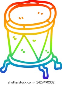 rainbow gradient line drawing of a cartoon drum on stand