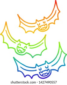 rainbow gradient line drawing of a cartoon vampire bats