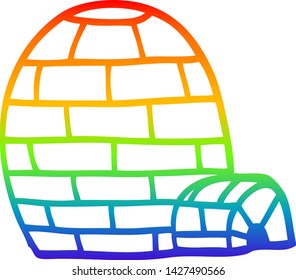 rainbow gradient line drawing of a cartoon ice igloo