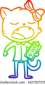 rainbow gradient line drawing of a cartoon yawning cat
