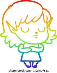 rainbow gradient line drawing of a cartoon elf girl