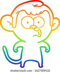 rainbow gradient line drawing of a cartoon hooting monkey