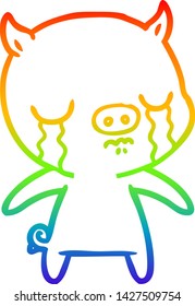 Regenbogen-Farbverlauf-Zeichnung eines Cartoon-Schwein weinen