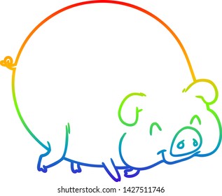 rainbow gradient line drawing of a cartoon pig