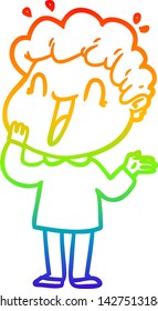 dibujo de una línea de gradiente de arco iris de un hombre feliz con dibujos animados