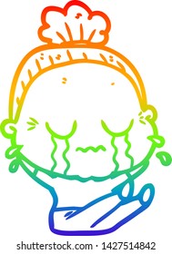 dibujo de la línea de gradiente del arco iris de una anciana llorando caricatura