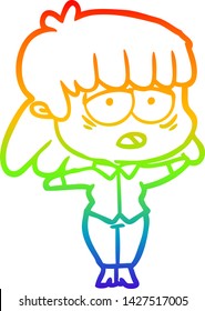 dibujo de una mujer cansada con dibujos de gradiente de arco iris