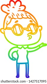 rainbow gradient line drawing of a cartoon woman wearing glasses
