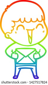 rainbow gradient line drawing of a cartoon happy man