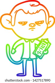 dibujo de una línea de gradiente de arco iris de un molesto jefe de mono