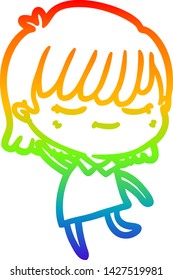 desenho de linha de gradiente arco-íris de uma mulher de desenho animado