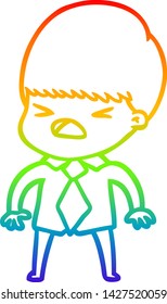 rainbow gradient line drawing of a cartoon stressed man