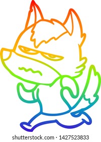 rainbow gradient line drawing of a cartoon annoyed wolf