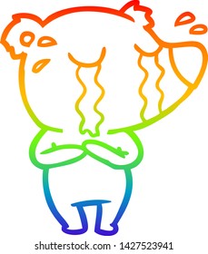rainbow gradient line drawing of a cartoon crying polar bear