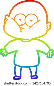 rainbow gradient line drawing of a cartoon bald man staring