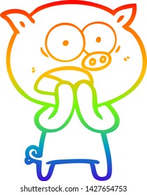 rainbow gradient line drawing of a cartoon pig shouting