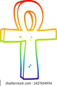 rainbow gradient line drawing of a cartoon ankh symbol