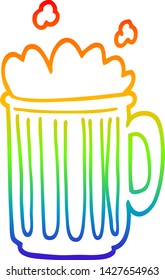 rainbow gradient line drawing of a cartoon tankard of beer