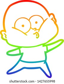 rainbow gradient line drawing of a cartoon bald man staring