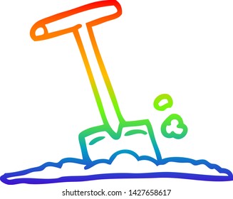 rainbow gradient line drawing of a cartoon shovel in dirt