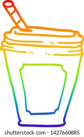 Regenbogen-Farbverlauf-Zeichnung einer Cartoon-Kaffeetasse mit Stroh