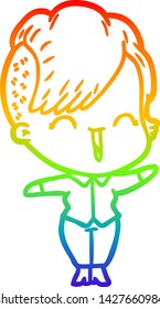 rainbow gradient line drawing of a cartoon happy hipster girl