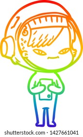 rainbow gradient line drawing of a cartoon astronaut woman
