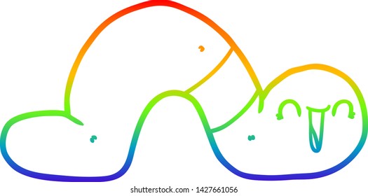 dibujo de línea de gradiente de arco iris de un gusano de dibujos animados