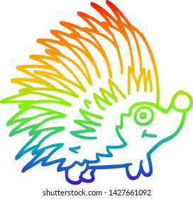 rainbow gradient line drawing of a cartoon spiky hedgehog