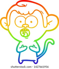 rainbow gradient line drawing of a cartoon shocked monkey