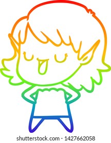 dibujo de la línea del gradiente del arcoiris de una joven elfo de dibujos animados