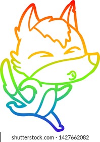 rainbow gradient line drawing of a cartoon wolf running