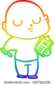 rainbow gradient line drawing of a cartoon bald man