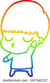rainbow gradient line drawing of a cartoon calm boy