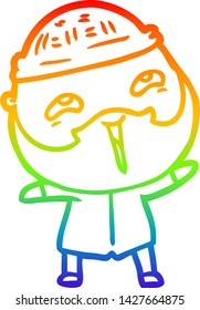 rainbow gradient line drawing of a cartoon happy bearded man