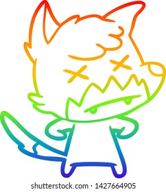 dibujo de una línea de degradado de arco iris de un zorro muerto de dibujos animados