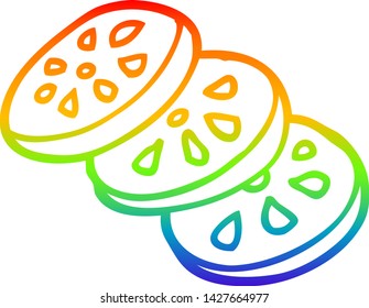 rainbow gradient line drawing of a cartoon lemon slices
