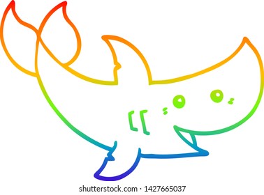 rainbow gradient line drawing of a cartoon shark