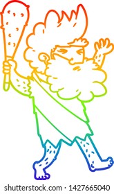rainbow gradient line drawing of a cartoon cave man