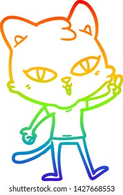 dibujo de una línea de gradiente de arco iris de un gato de dibujos animados